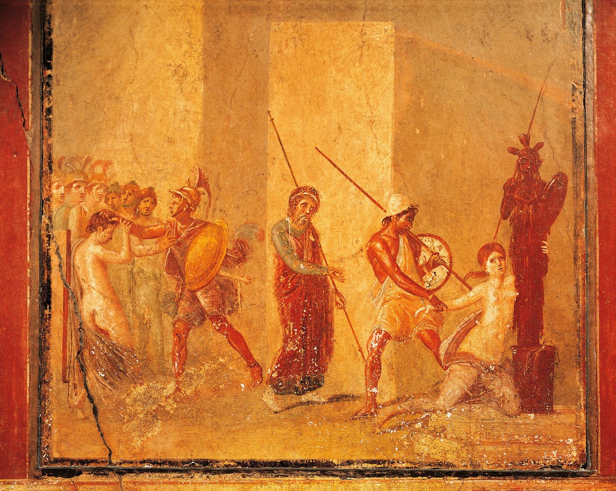 Fresco zobrazující setkání mezi Priam, Menelaus a Helen v Royal Palace, Pompeii, Campania, Roman Civilization od Roman Roman