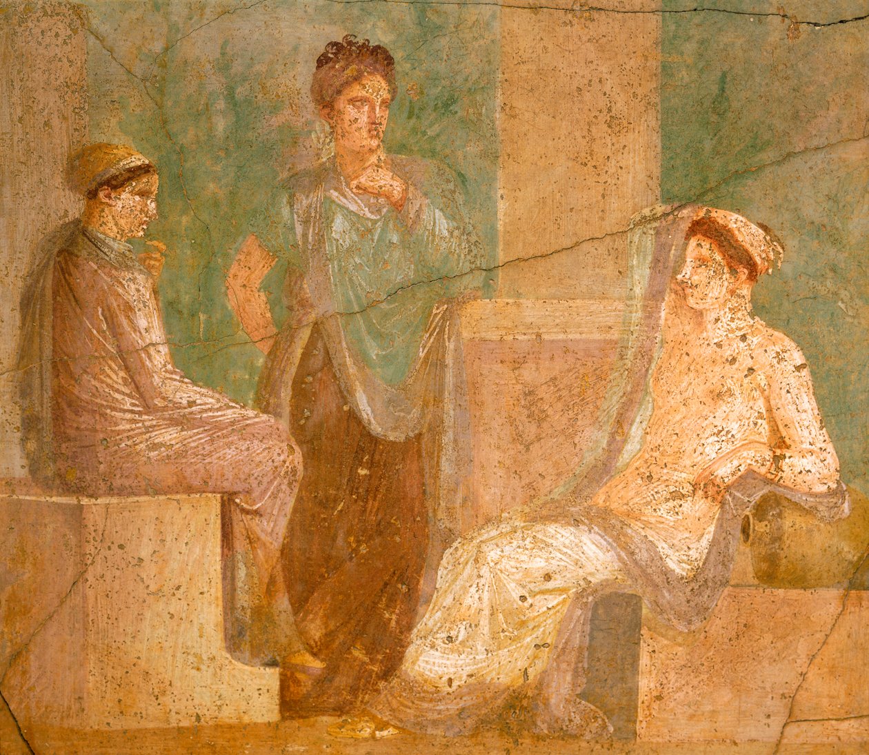 Freska zobrazující skupinu římských dam v rozhovoru, z House of Ancient Hunt, v Pompejích, Kampánie, římská civilizace od Roman Roman