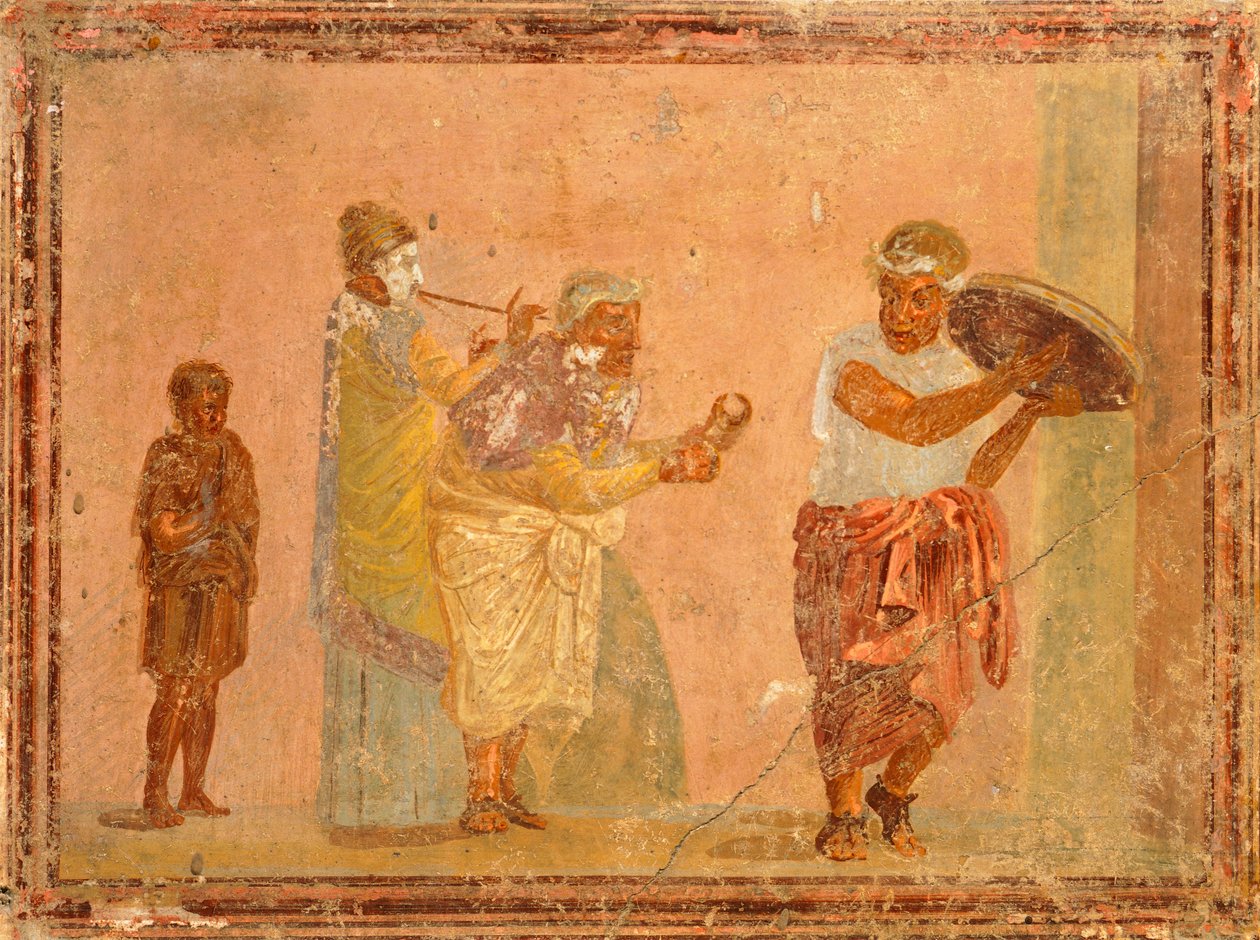 Freska zobrazující cestující hudebníky z Pompejí, Kampánie, římské civilizace od Roman Roman