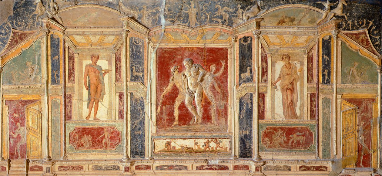 Freska s nástěnnou výzdobou, z House of Meleagro, Pompeje (Seznam světového dědictví UNESCO od Roman Roman