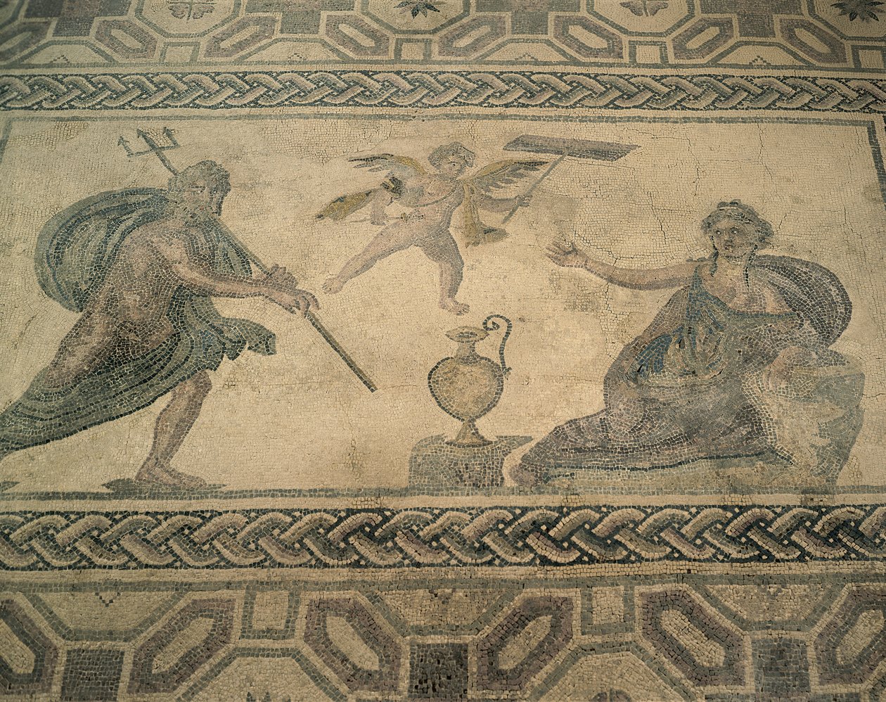 Vysoký úhel pohledu na nástěnnou malbu na podlaze, Paphos, Kypr (fotografie) od Roman Roman