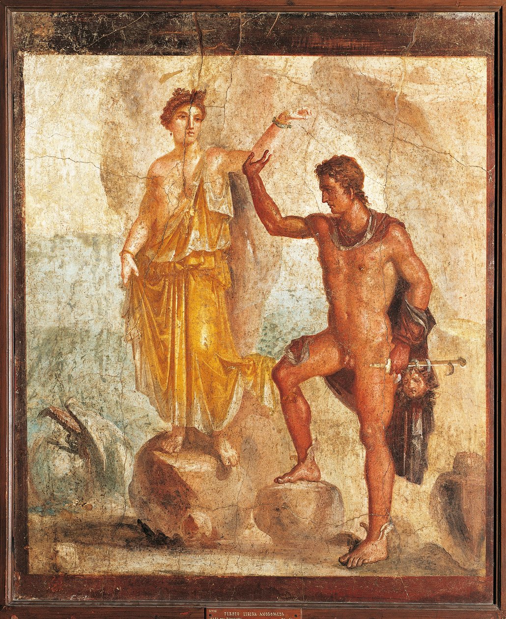 Itálie, Kampánie, Pompeje, Perseus osvobozující Andromedu z Domu pěti kostlivců, freska od Roman Roman