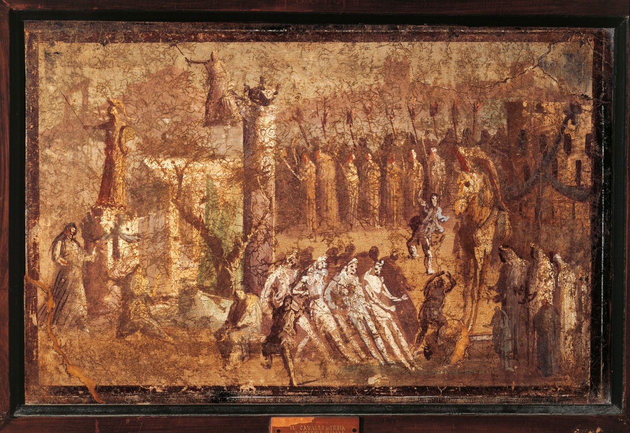 Itálie, Kampánie, Pompeje, Trojský kůň, freska od Roman Roman