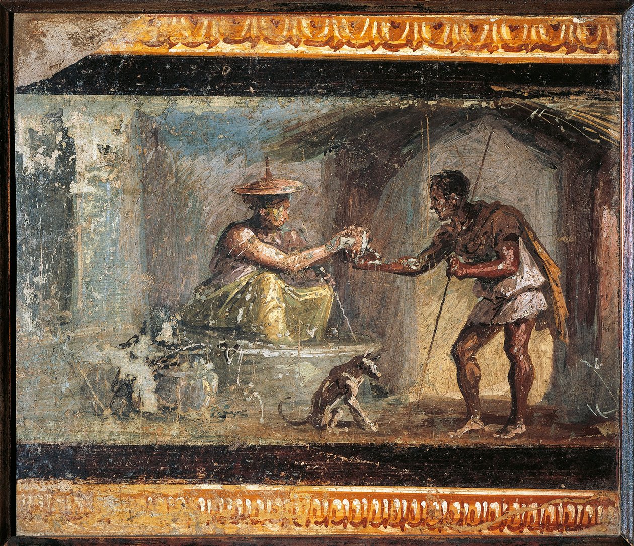 Itálie, Kampánie, Pompeje, Cestovatel a kouzelník z Domu Dioskúrů, freska od Roman Roman