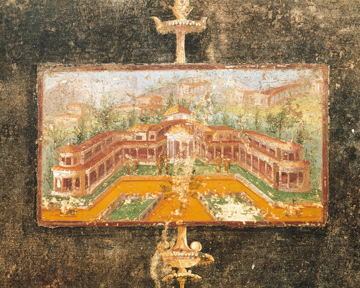 Krajina a architektura v nástěnné malbě v tablinum, Dům Marca Lucretia Fronta, Pompeje, Kampánie, římská civilizace od Roman Roman