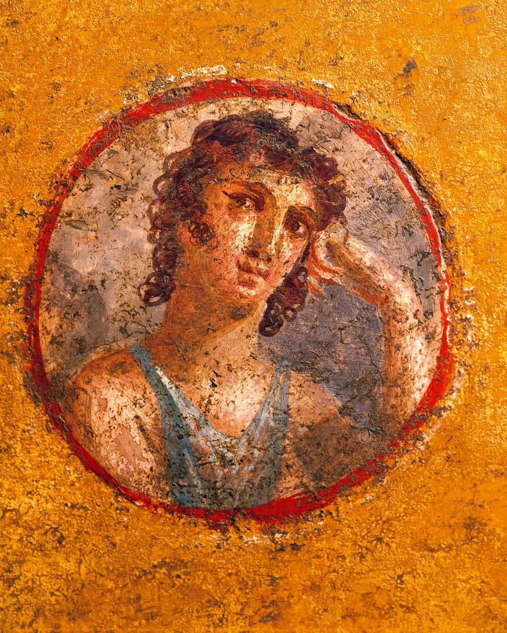 Medailon s chlapeckým portrétem, freska, z Casa degli Amorini Dorati (Dům Zlatých Amorů) v Pompejích od Roman Roman