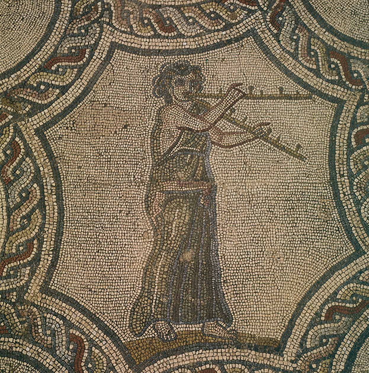Mozaika zobrazující flétnistku z rodu Dionýsa ve Volubilis, Maroko, římská civilizace, od Roman Roman