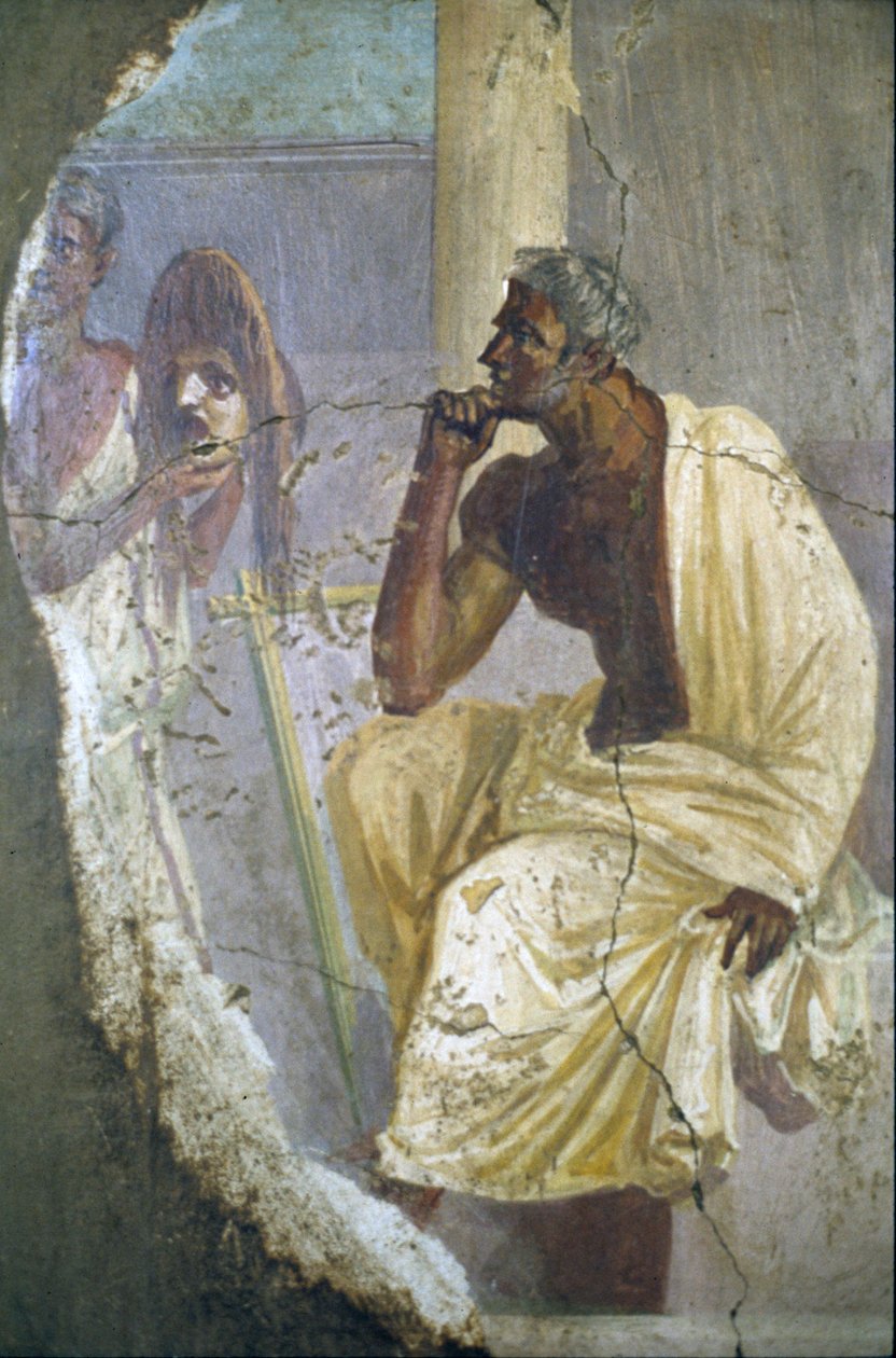 Neapol, freskový fragment herce s maskou, z Pompejí, od Roman Roman