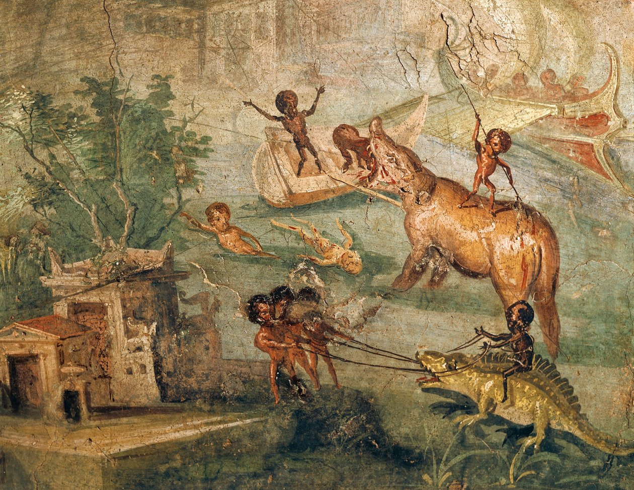 Nilotická krajina s trpaslíky, z Domu lékaře, Pompeje od Roman Roman