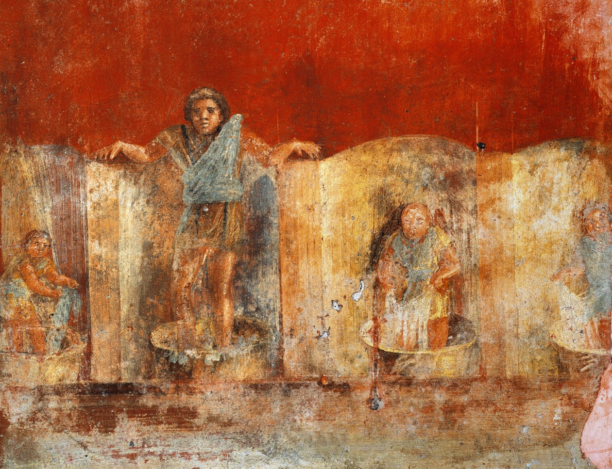 Villan valmistusta kuvaava pilarifresko Pompejista, Fullonica of Veranio Ipseo od Roman Roman