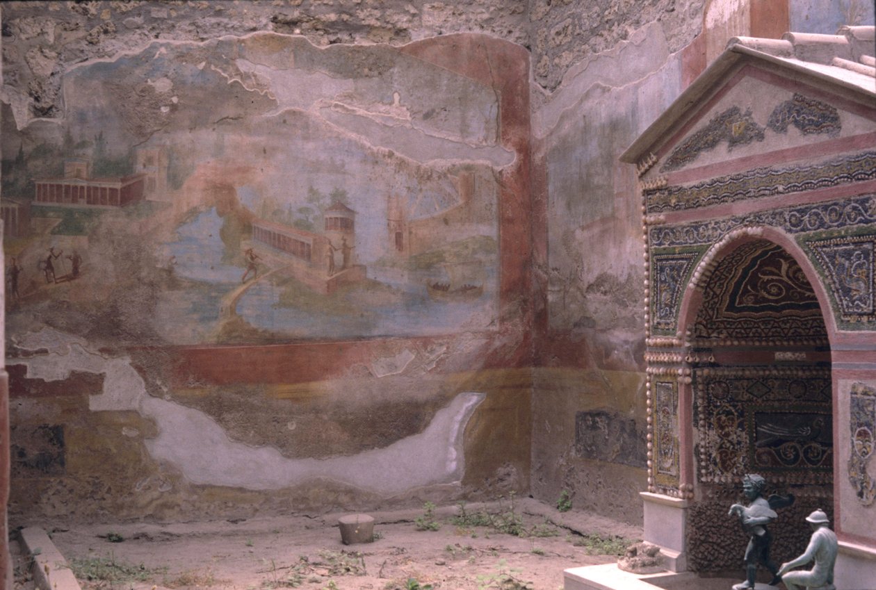 Pompeje, Casa de Diana a amfitritová fontána a nástěnná malba, Itálie (foto) od Roman Roman