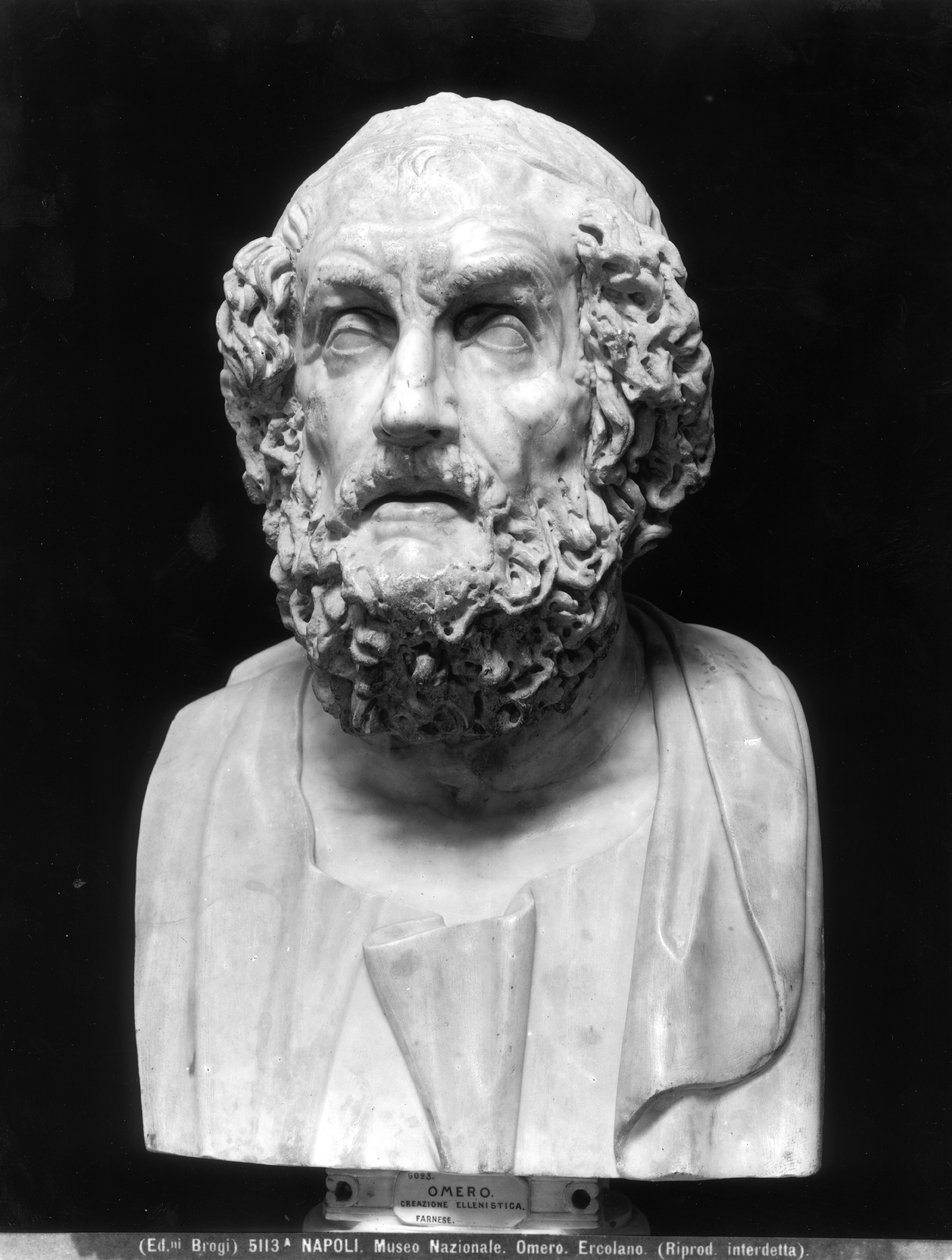 Portrétní busta Homéra, kopie podle řeckého helenistického originálu (mramor) (černobílá fotografie) od Roman Roman