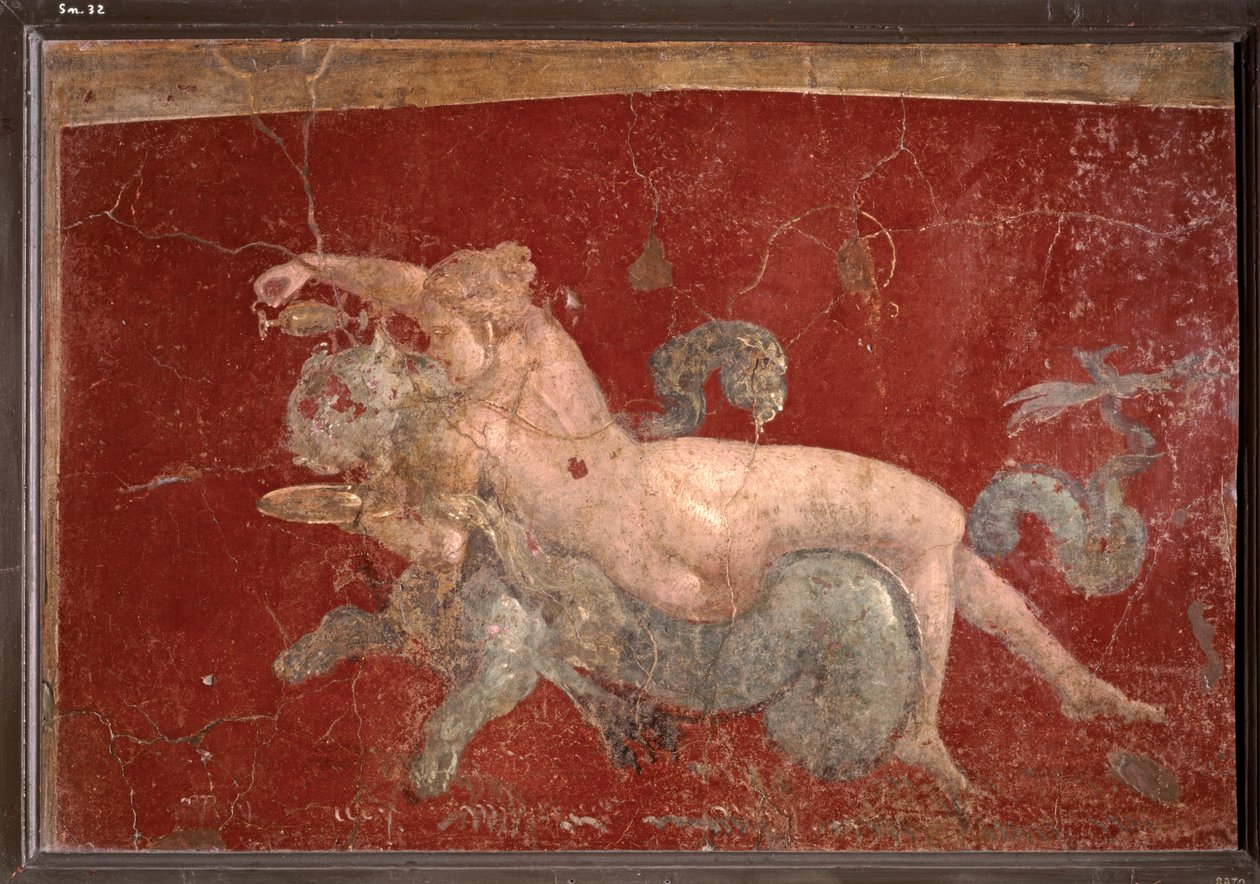 ŘÍMSKÉ UMĚNÍ: Nereida na mořském panterovi, kterému podává nápoj v nízkém poháru (freska) od Roman Roman