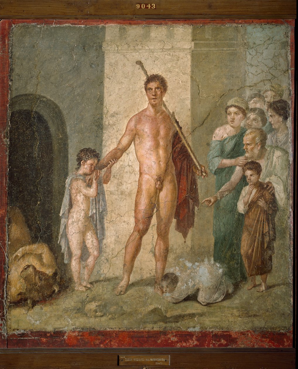 Představení Thesee, hrdinů řecké mytologie, osvobozující sedm mladých mužů z bludiště po triumfu minotaura. Freska z Villa de Gavius Rufus v Pompejích. Ztlumit. 88x97 cm Archeologické muzeum Neapol - římské umění: reprezentace o od Roman Roman