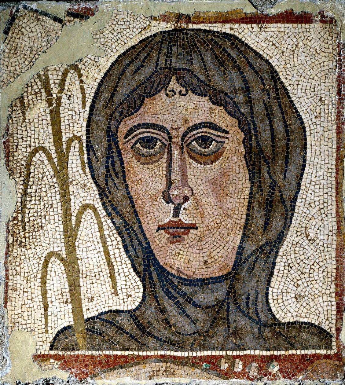 Římské umění: alegorie zimy jako žena v závoji. Mozaika 5. století. Z Quintana del Marco (Leon) Španělsko Madrid, Národní archeologické muzeum od Roman Roman