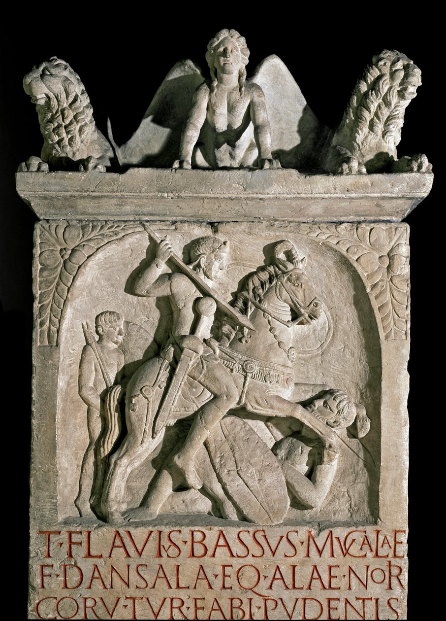 Římské umění: pohřební stéla aristokrata a římského politika Flavia Bassuse Herculana (známého kolem 449-452) 5. století našeho letopočtu. Řím, Museo della Civilta Romana od Roman Roman