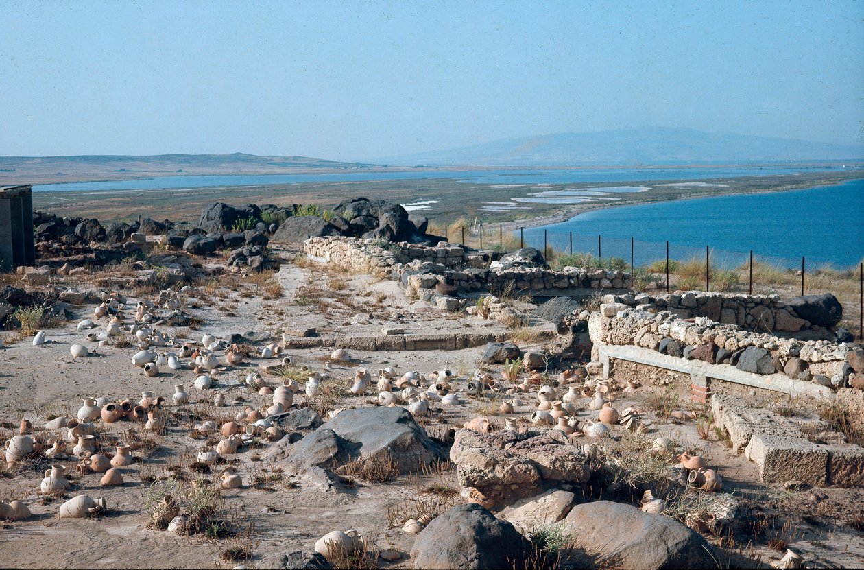 Pohled na město Tharros, starověký punicko-romský přístav, založený Féničany na Sardinii, Itálie od Roman Roman