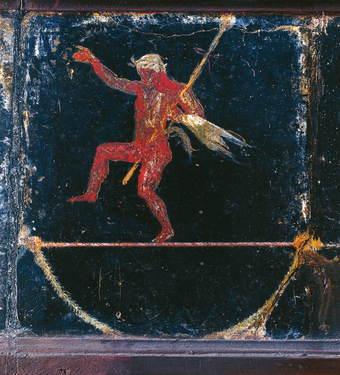 Freska třetího stylu zobrazující funabolistu Seleni, detail Silena držícího thyrsus, z takzvané Ciceronovy vily v Pompejích od Roman Roman