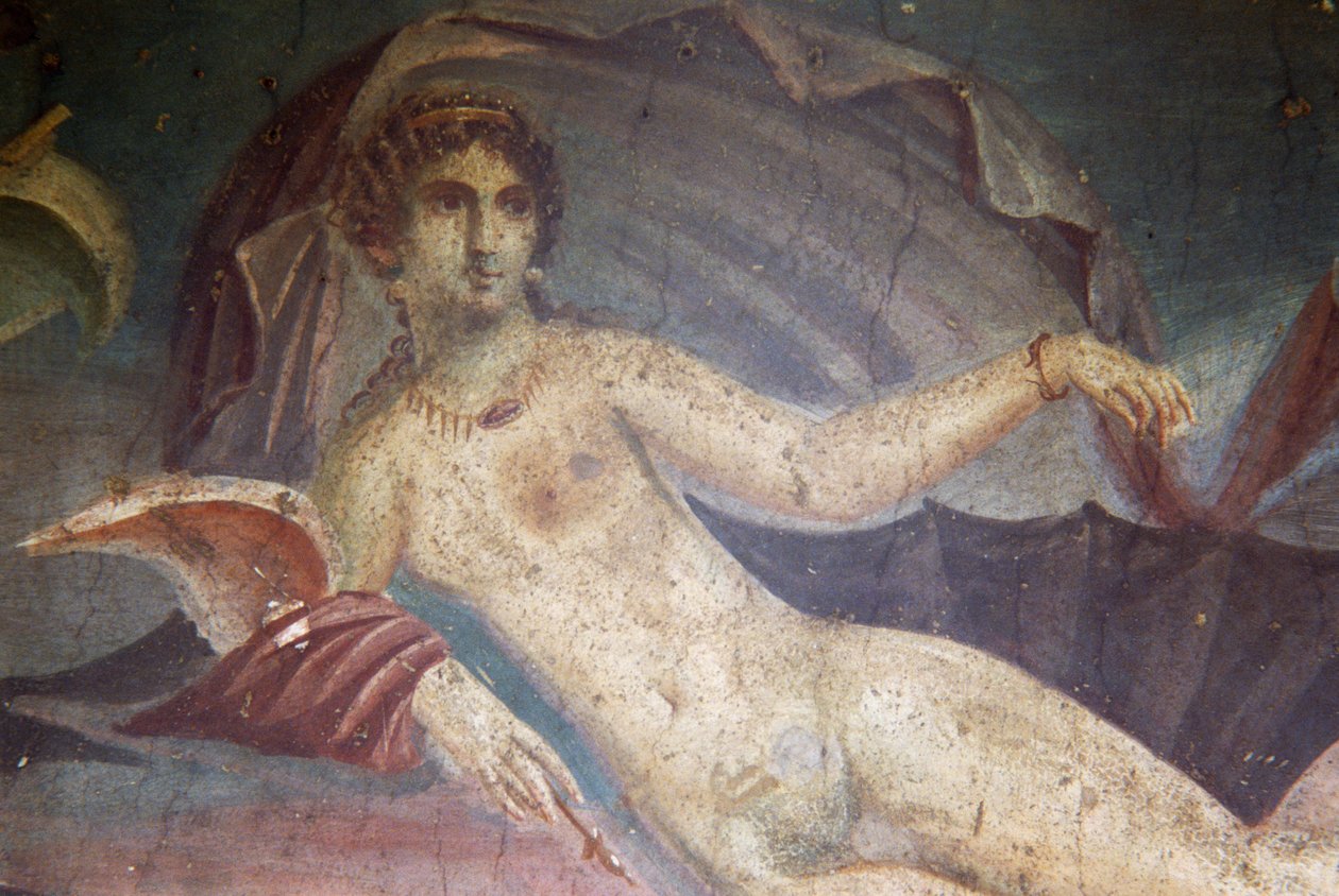 Venuše ve skořápce, detail z fresky v peristyliu, Dům Venuše ve skořápce, Pompeje (Seznam světového dědictví UNESCO od Roman Roman