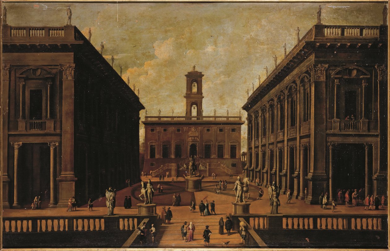 Pohled na náměstí Piazza del Campidoglio, Řím od Roman School