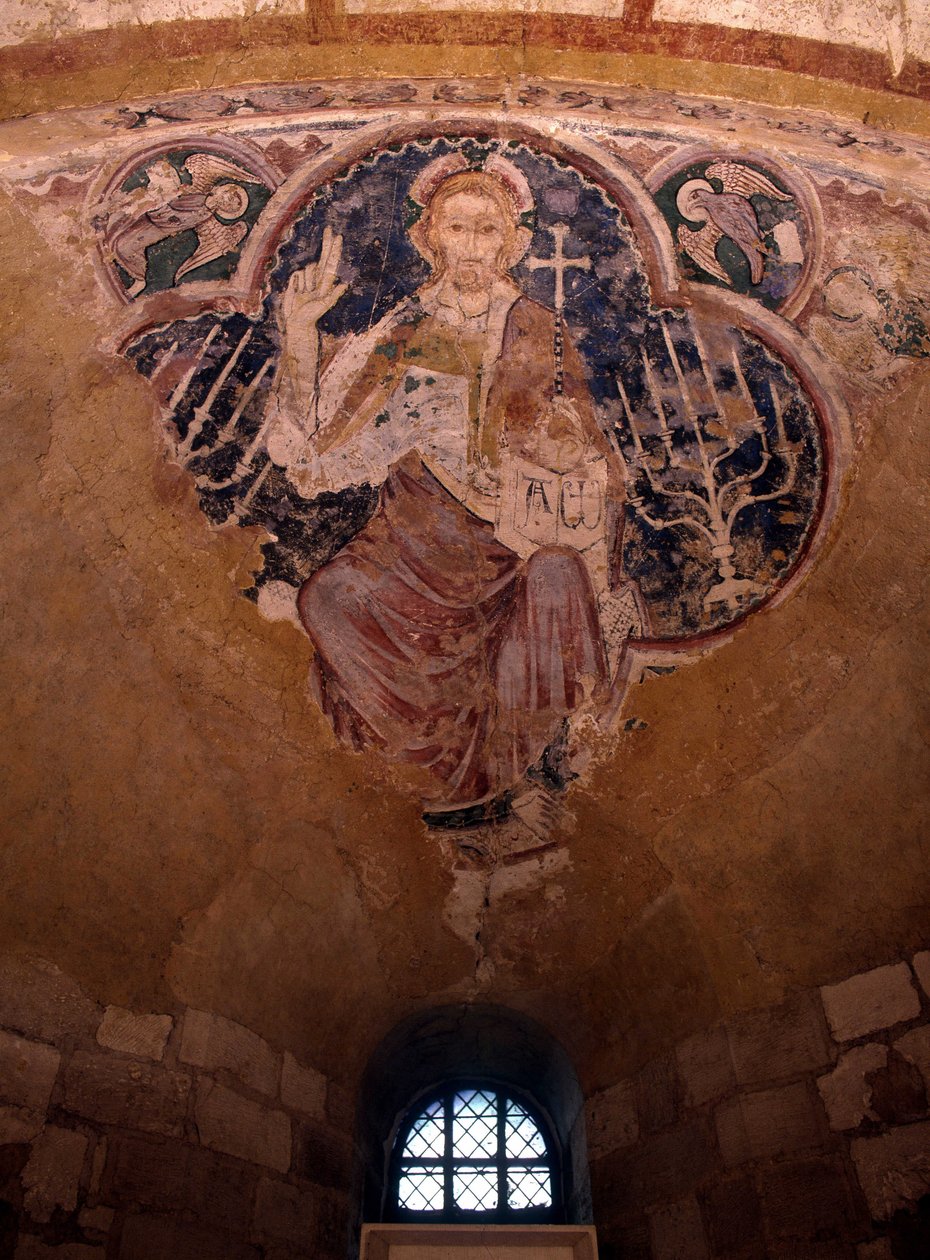 Kristus ve velebnosti (ve slávě). Freska ze 13. století, krypta Cathedrale d