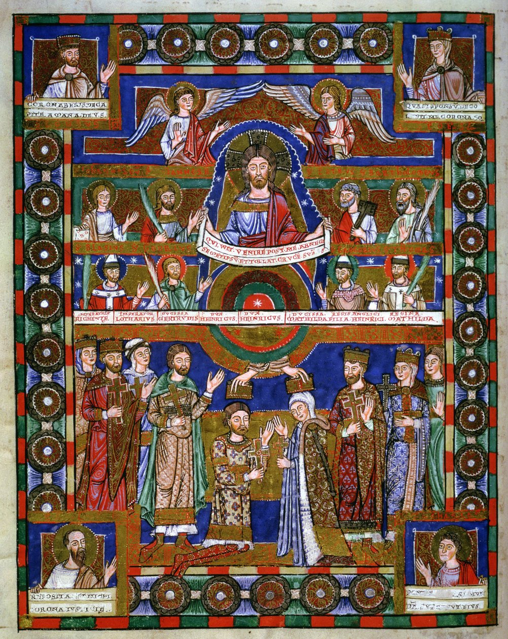 Korunovace Jindřicha Lva a jeho svatba s Matyldou, z evangelia Jindřicha Lva od Romanesque