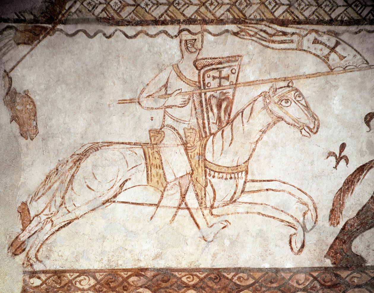 Křížová výprava: Rytíř Řádu templářů. románské umění. freska kaple Cressac (Cressac-Saint-Genis en Charente) od Romanesque