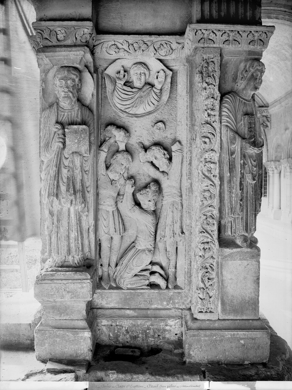 Ukamenování sv. Štěpána ze sloupu v ambitu (kámen) (čb foto) od Romanesque