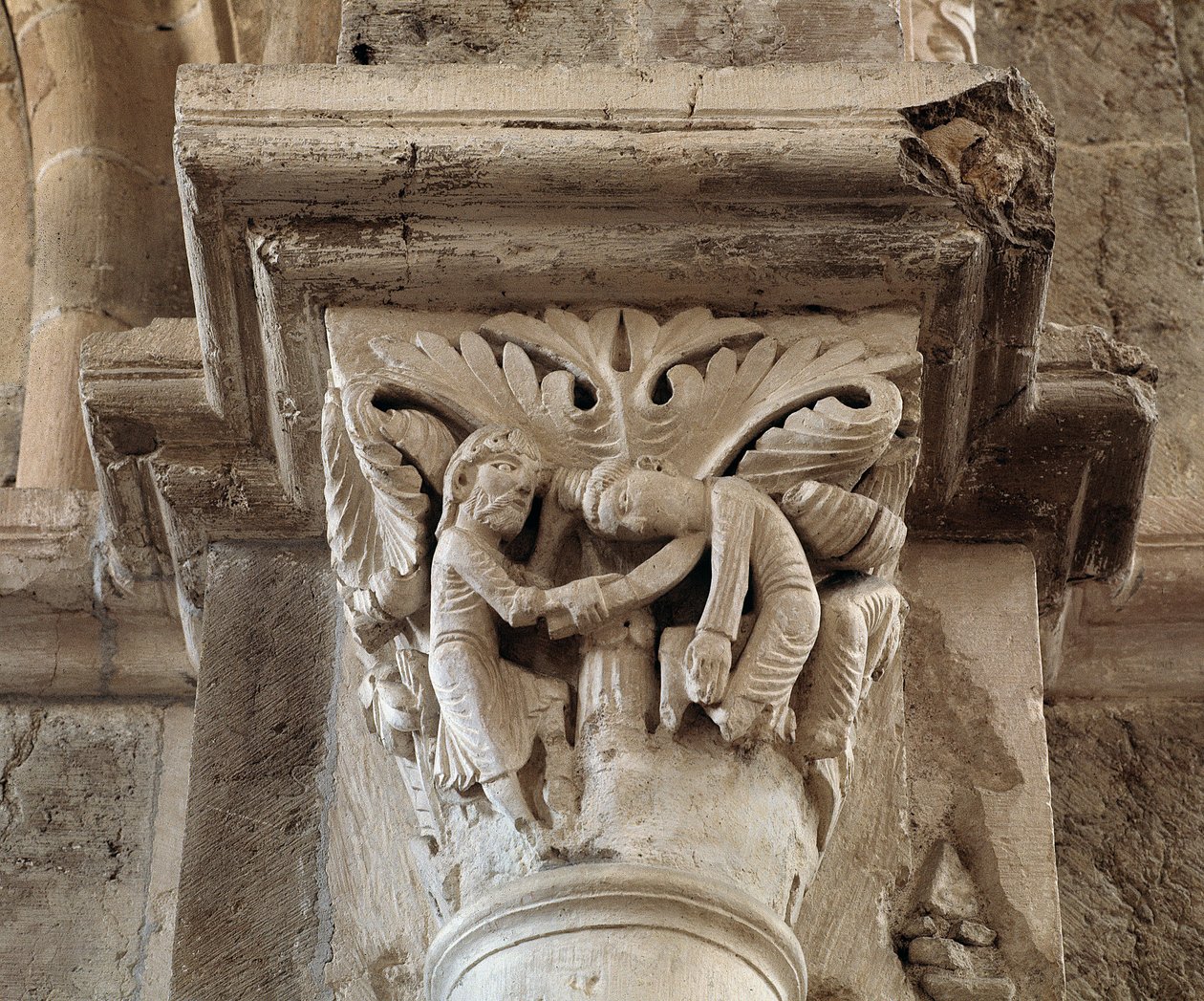 Smrt Kaina (vytesané hlavní město) od Romanesque