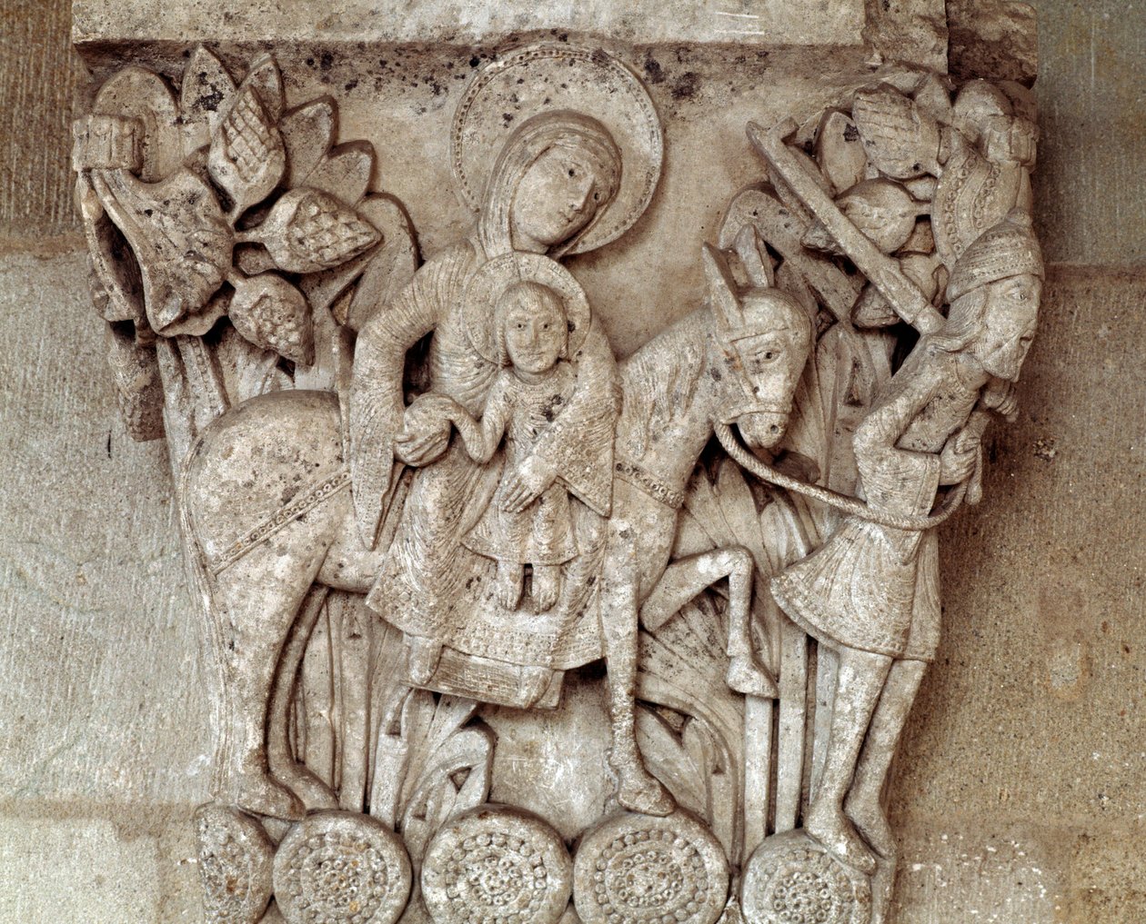 Útěk do Egypta (vytesané hlavní město) od Romanesque
