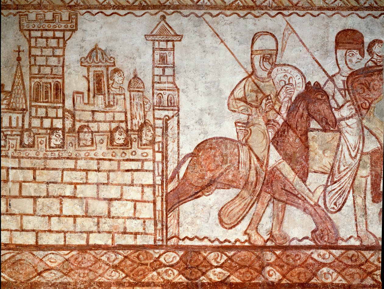 Obléhání Damašku (detail fresky kaple templářů z Cressacu Saint Genis) od Romanesque