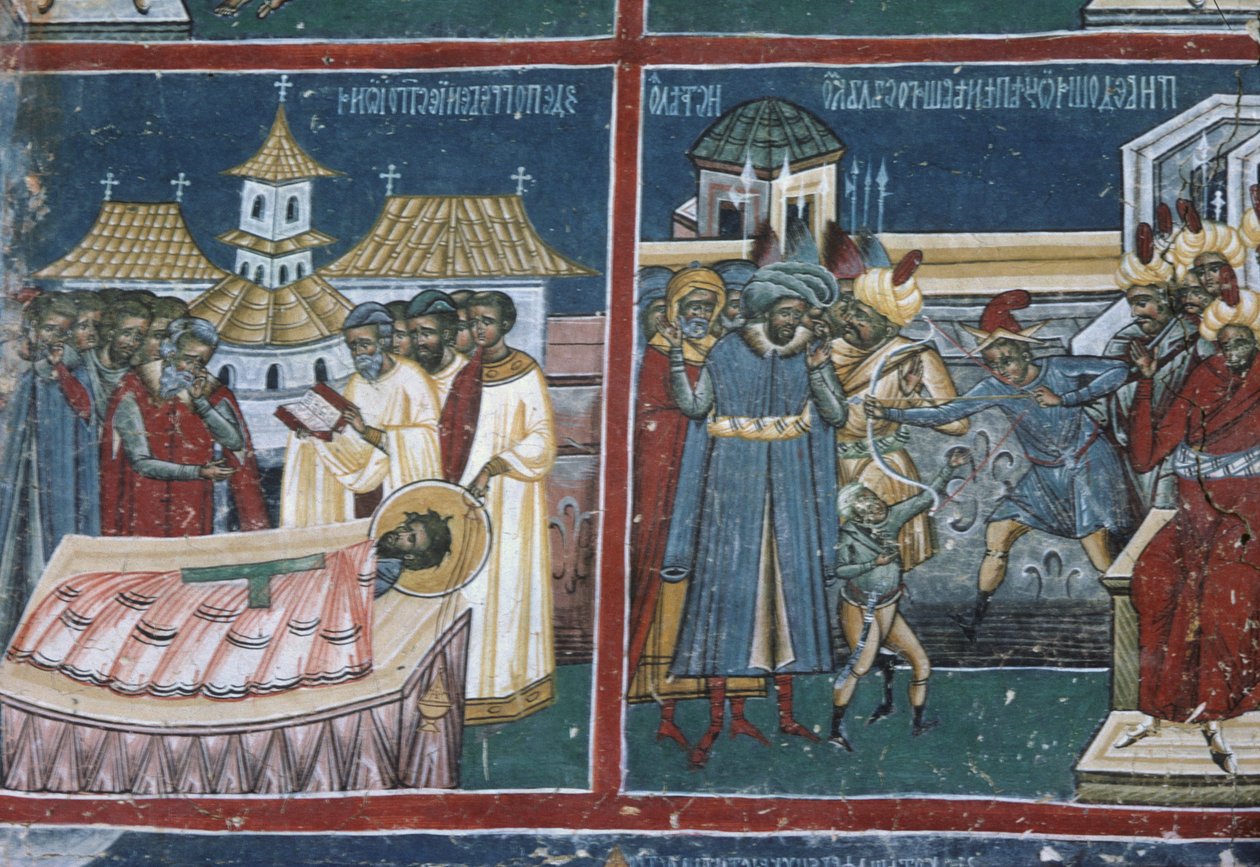 Detail ze severní stěny kostela, kolem roku 1601 od Romanian School