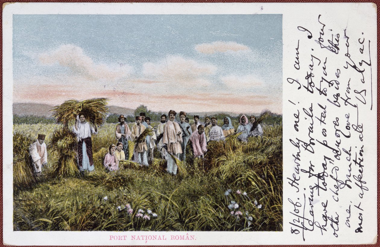 Pohlednice zobrazující sklizeň rumunských rolníků, 1906 od Romanian School