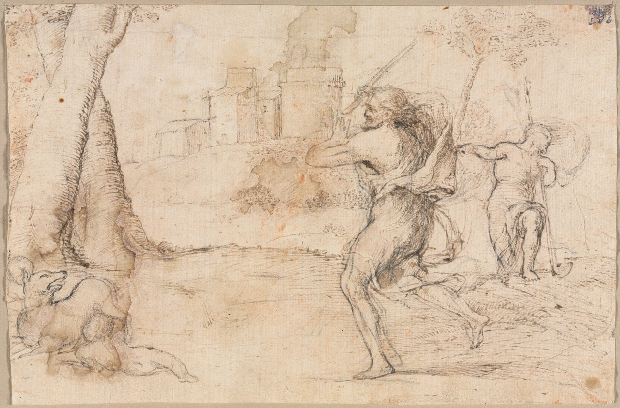 Romulus a Remus nalezený Faustulus, c. 1535 od Romanino
