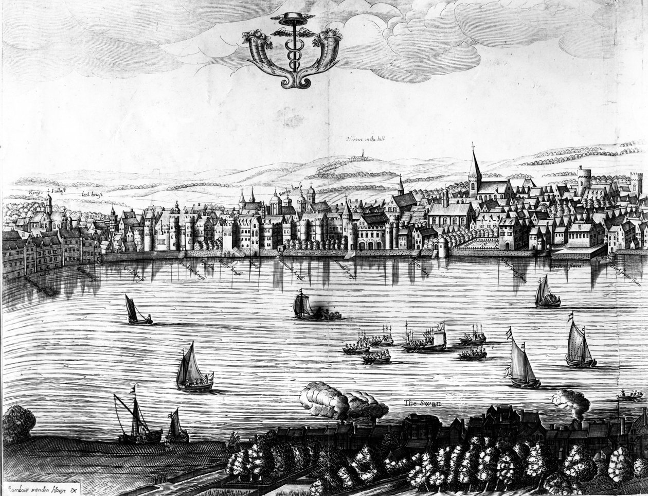 Pohled na řeku Temži z Southwarku, 1650 od Rombout Van den Hoeye
