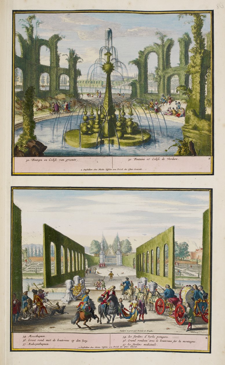 The Park at Enghien, c.1685, ilustrace ze „Sbírky 86 plánů a pohledů na Haag“ od Romeyn de (after) Hooghe