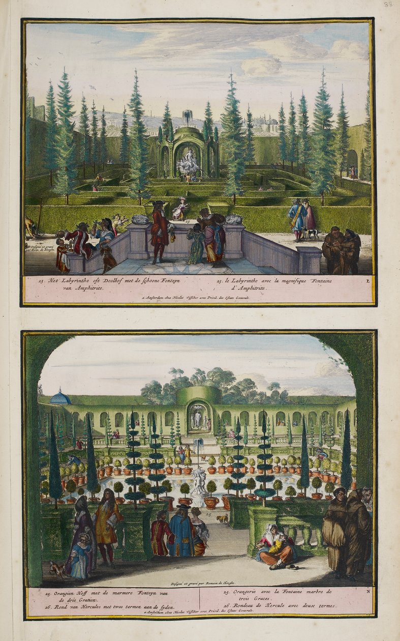 The Park at Enghien, c.1685, ilustrace ze „Sbírky 86 plánů a pohledů na Haag“ od Romeyn de (after) Hooghe