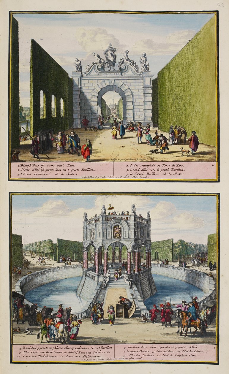 The Park at Enghien, c.1685, ilustrace ze „Sbírky 86 plánů a pohledů na Haag“ od Romeyn de (after) Hooghe
