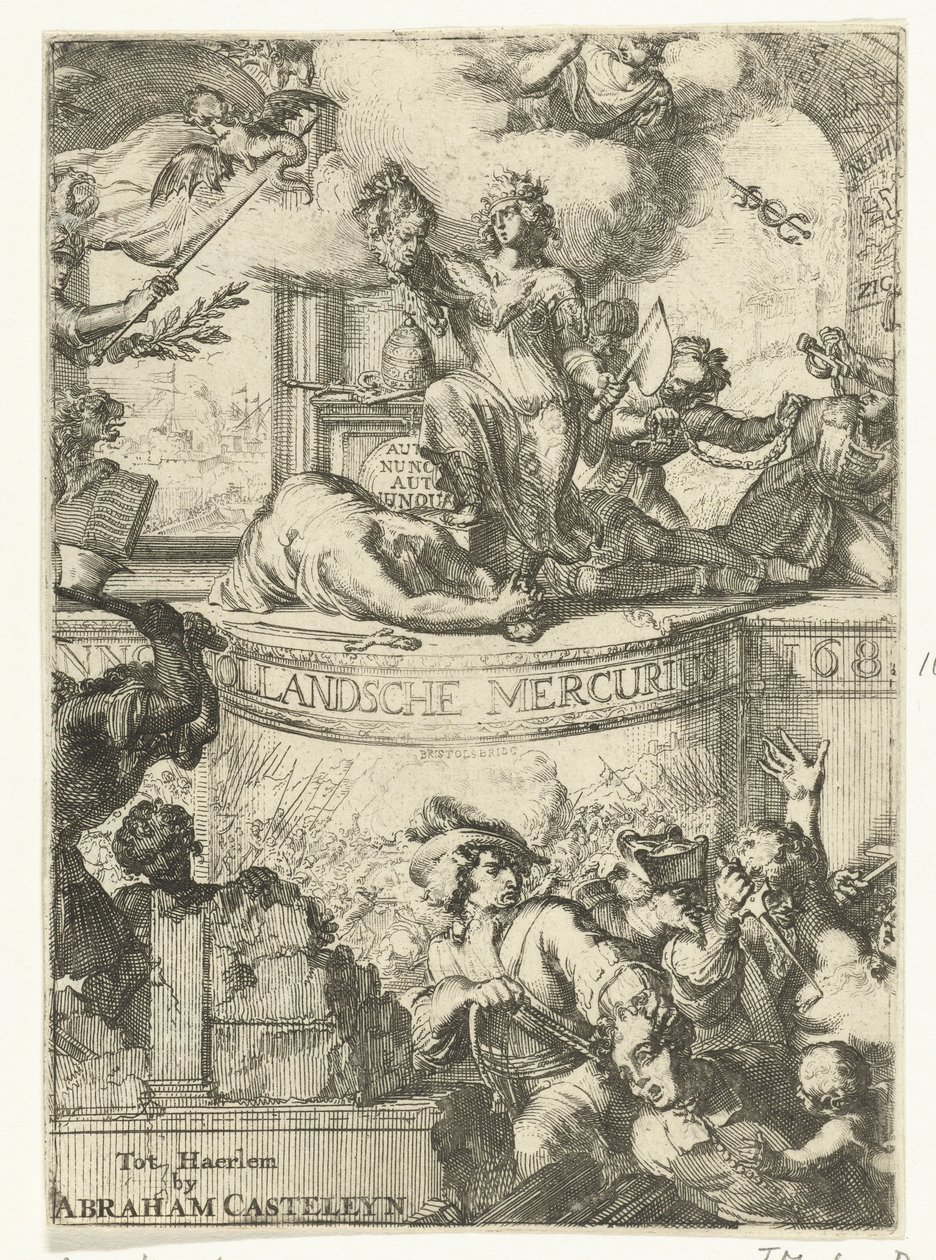 Titulní strana pro holandský Merkur o roku 168 (5?) od Romeyn de Hooghe (attributed to)