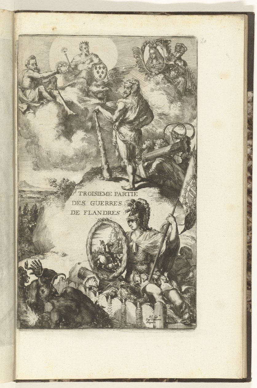 Titulní tisk pro třetí díl Guerres de Flandres Troisieme partie des Guerres de Flandres (název na objektu) Guerres de Flandres (název série) od Romeyn de Hooghe (attributed to)