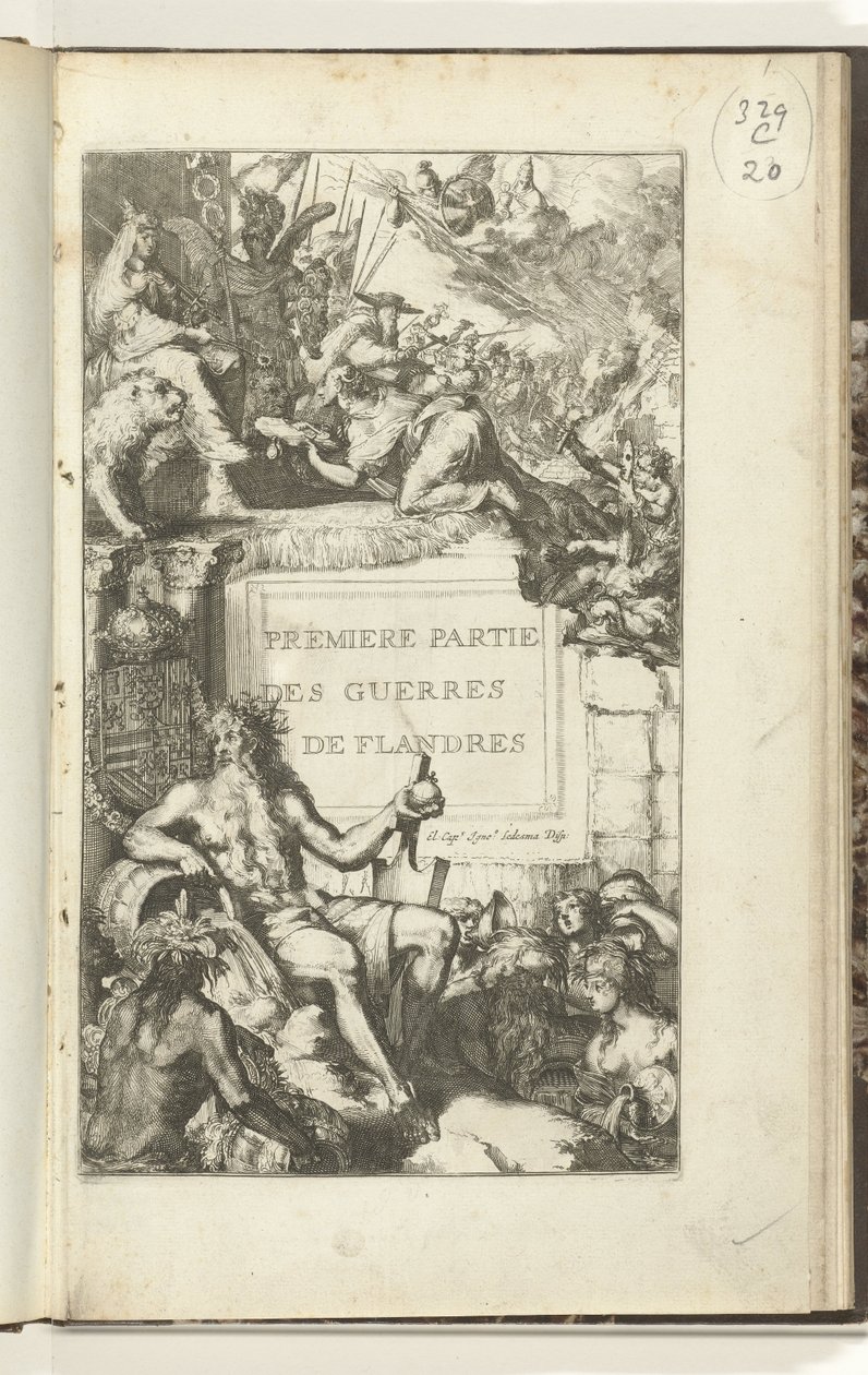 Titulní tisk pro první díl Guerres de Flandres Premier party des Guerres de Flandres (název na objektu) Guerres de Flandres (název série) od Romeyn de Hooghe (attributed to)