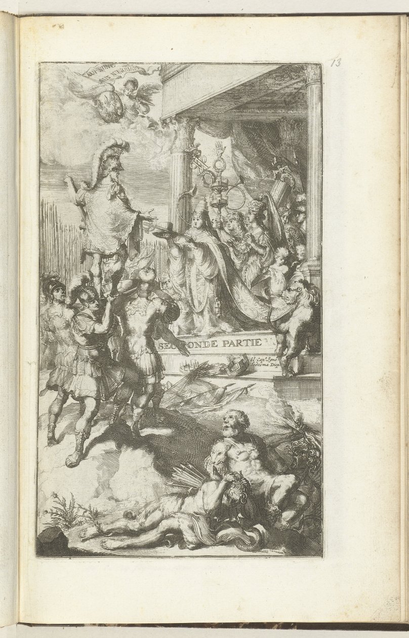 Titulní tisk pro druhý díl Guerres de Flandres Druhá strana (název na objektu) Guerres de Flandres (název série) od Romeyn de Hooghe (attributed to)