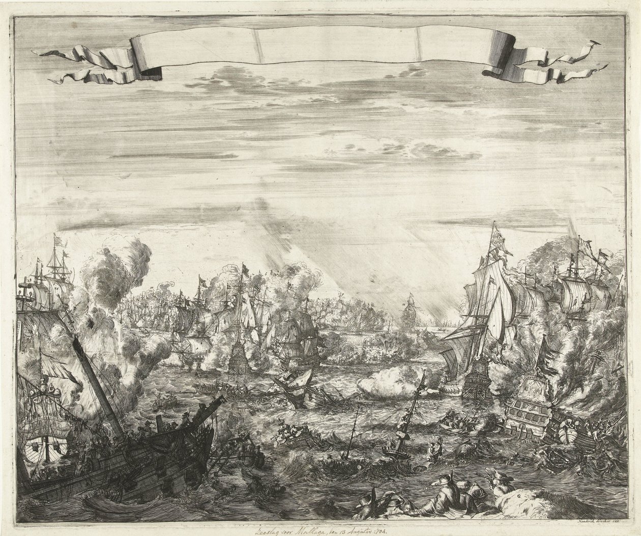Bitva u Malagy, 1704 od Romeyn de Hooghe (attributed to)