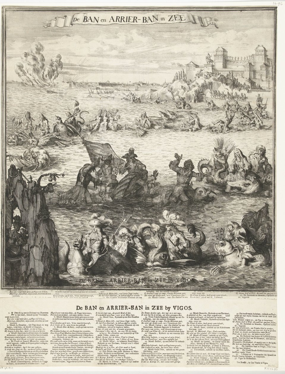 Karikatura dobytí stříbrné flotily ve Vigu, 1702 Ban a Arrier-Ban in the Sea (název na objektu) Zákaz a zákaz přepravců v moři ve Vigos (název na objektu) od Romeyn de Hooghe (possibly)