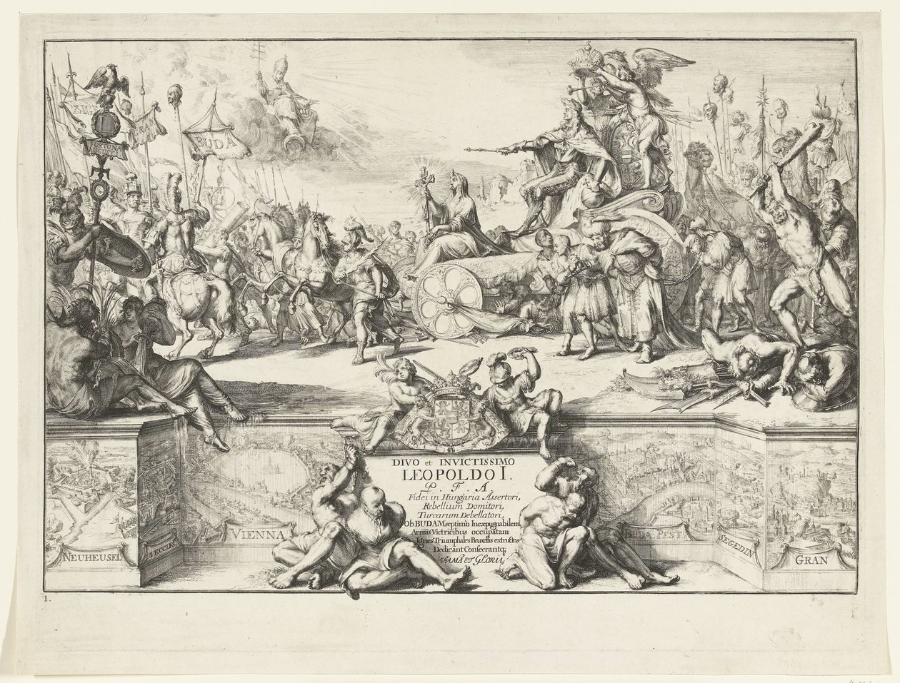 Alegorie vítězství Leopolda I Divo et invictissimo Leopoldo I (titul na objektu) Vstup Leopolda I. do Bruselu po porážce Turků, 1686 (název seriálu) od Romeyn de Hooghe