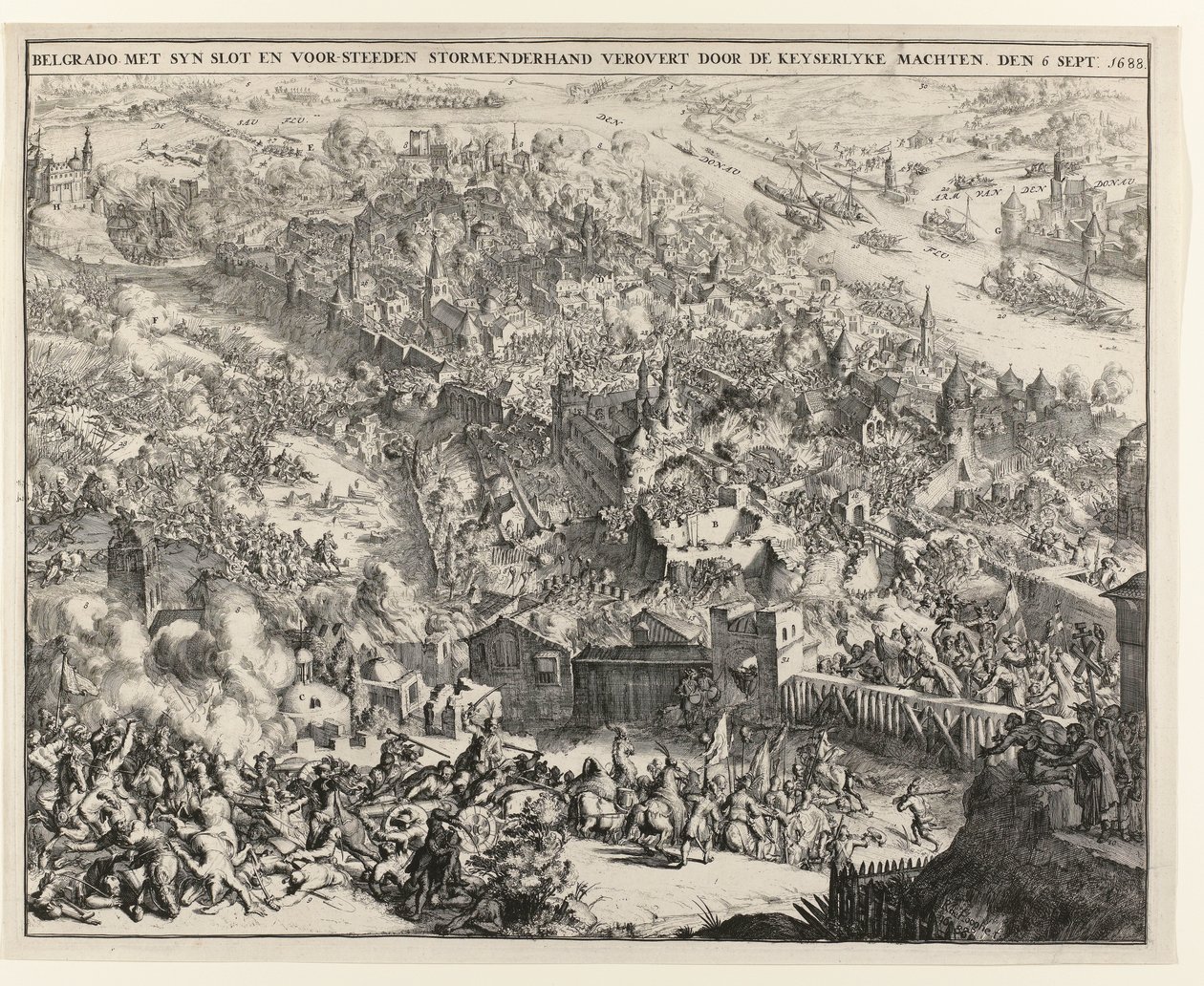 Bělehrad dobytý bouří Maxmiliánem Emanuelem, bavorským kurfiřtem, 6. září 1688 od Romeyn de Hooghe