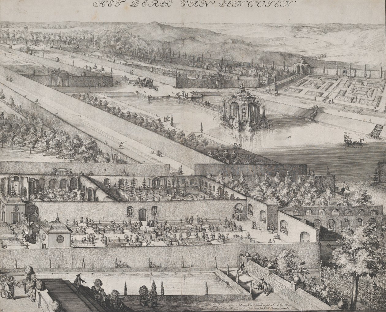 Detail parku v pravé polovině Enghien, 1685. od Romeyn de Hooghe