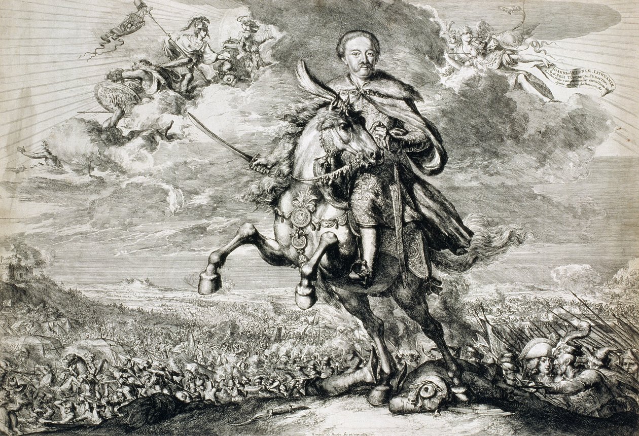 Oslava Jana Sobieského III (1629-96) v bitvě u Chocně, 1674 od Romeyn de Hooghe
