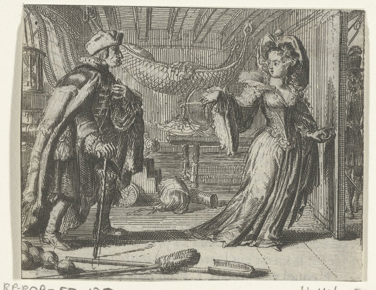 Illustratie voor Kalendář starých mužů uit Tales and novels van Fontaine od Romeyn de Hooghe