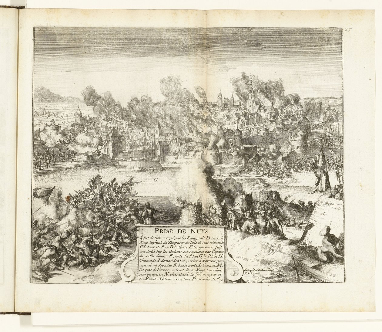 Dobytí a vyplenění Neussu, 1586 Prize de Nuys (titul na předmětu) Guerres de Flandres (název série) od Romeyn de Hooghe